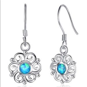 Blue opal flower earrings
